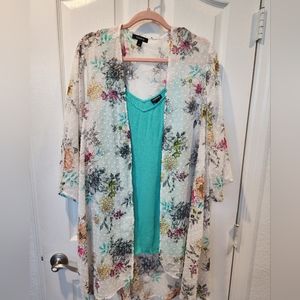 Torrid Floral Sheer Kimono with Teal Tank Top